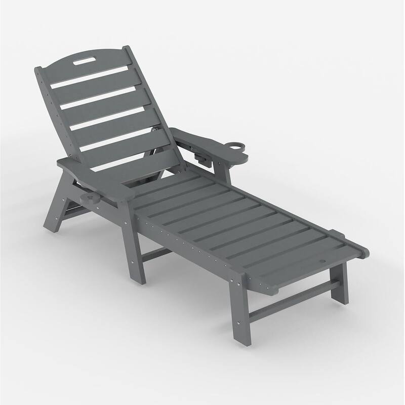 HDPE 5-Position Patio Lounge Chair for Outside Pool Edges, or Gardens - Grey