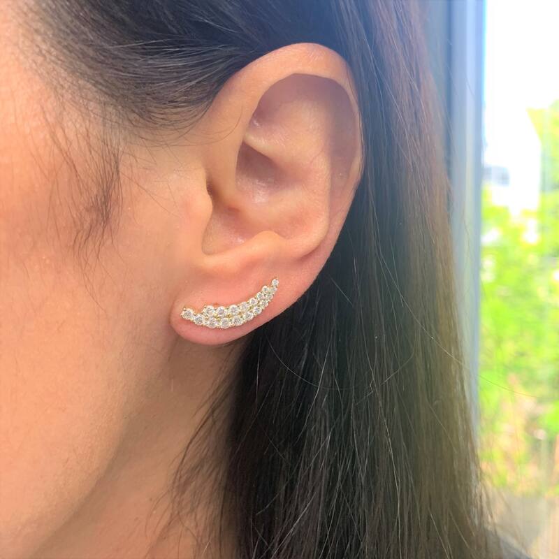 Joelle Collection Diamond Ear Climber Earrings 14K Gold 1-1/3 CT TDW
