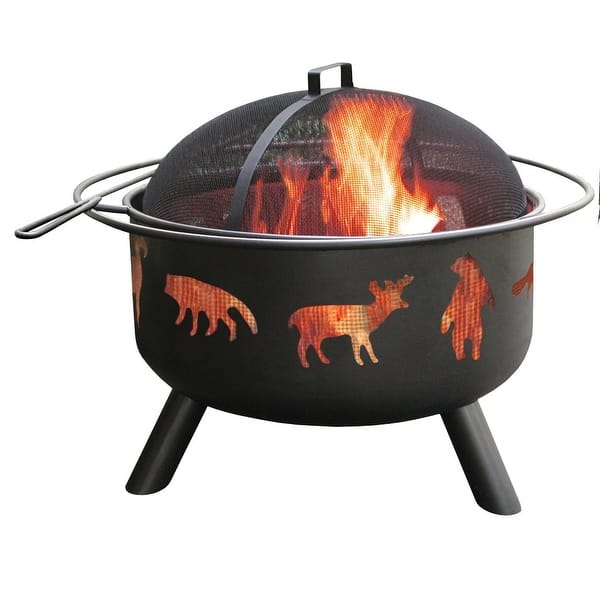 Shop Large Black Steel Outdoor Fire Pit With Bear Deer Animals