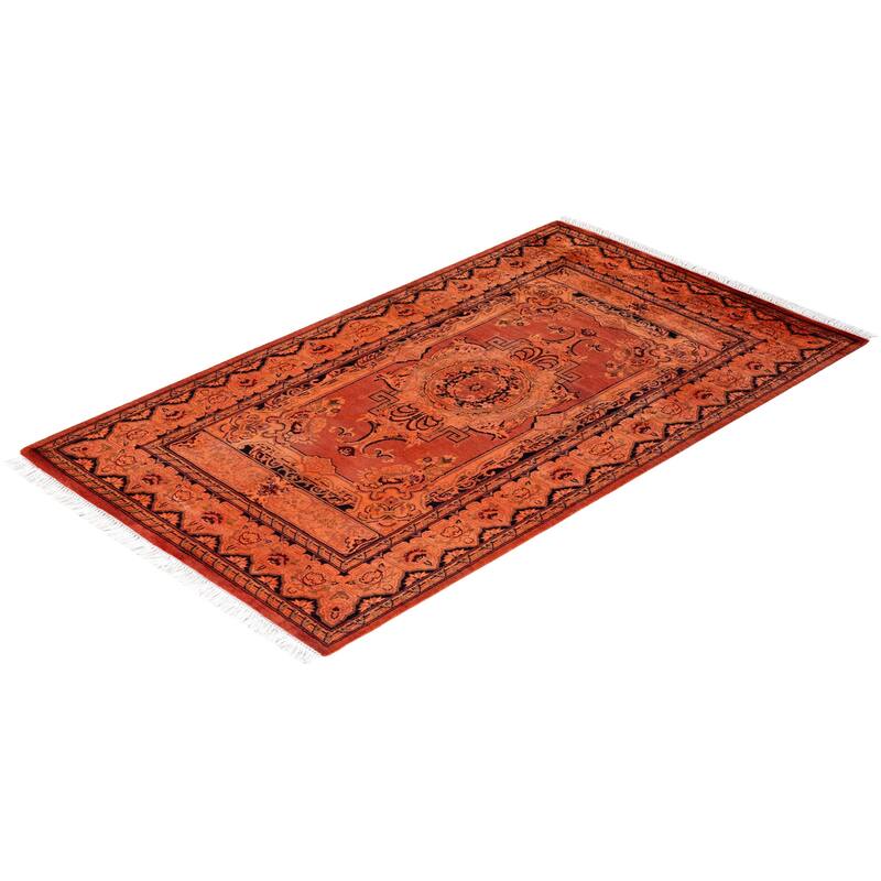 Overton Hand Knotted Wool Vintage Inspired Modern Contemporary Overdyed Orange Area Rug - 2' 7" x 4' 5"