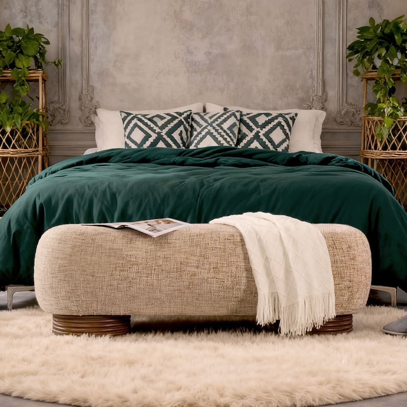 59-Inch Chenille Upholstered Ottoman Bench with Acacia Solid Wood Frame - 59.1"L x 19.1"H x 20.1"D