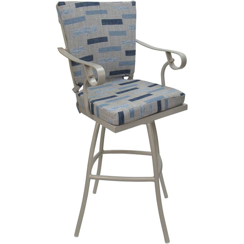 Outdoor or Indoor Counter 26", 30" or Extra Tall 34" Bar Stool - Jamey - B-W Blue Beige - Beige - Bar Height