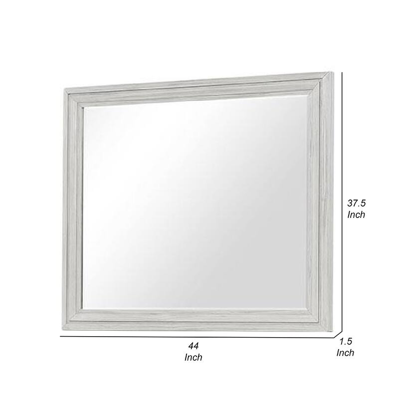 Basil Dresser Mirror, Beveled Glass, 38x44 Rustic White Solid Wood Frame