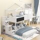 preview thumbnail 3 of 8, Twin Over Full House Bunk Bed w/Storage Staircase & Blackboard, White