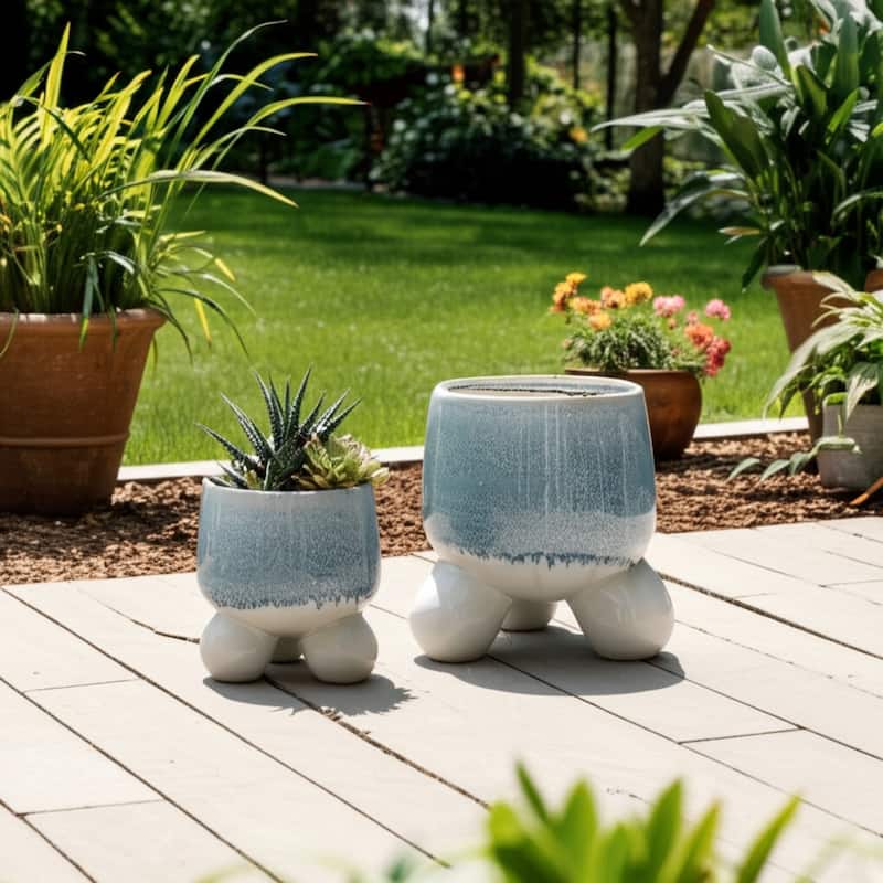 Stoneware Planters Sculptural Tripod Base Modern Containers (Set of 2) - 11" x 11" x 11"