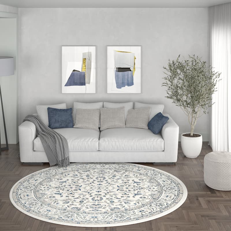 Carrington Traditional Border Indoor Area Rug - 7'10'' Round - Cream