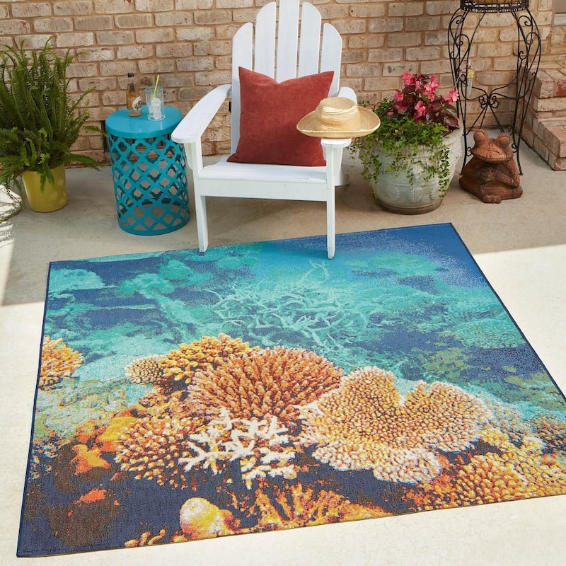 Outdoor Trisha Collection Area Rug - Multi - 6' Square