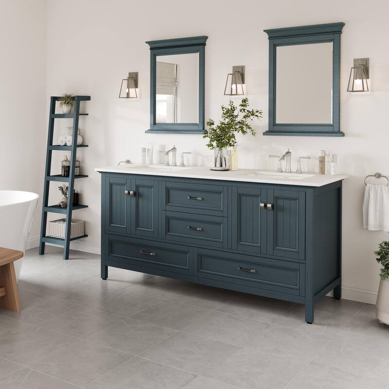 Eviva Britney 72"W DS Bath Vanity with Carrara Quartz Vanity Top