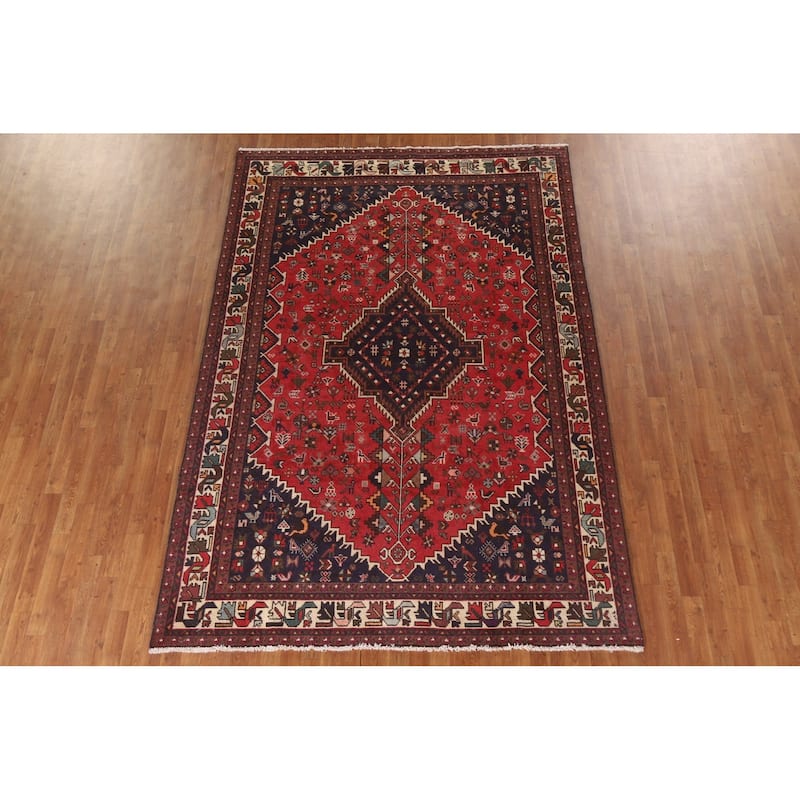 Tribal Shiraz Persian Vintage Rug Living Room Handmade Wool Carpet - 6'7"x 9'10"