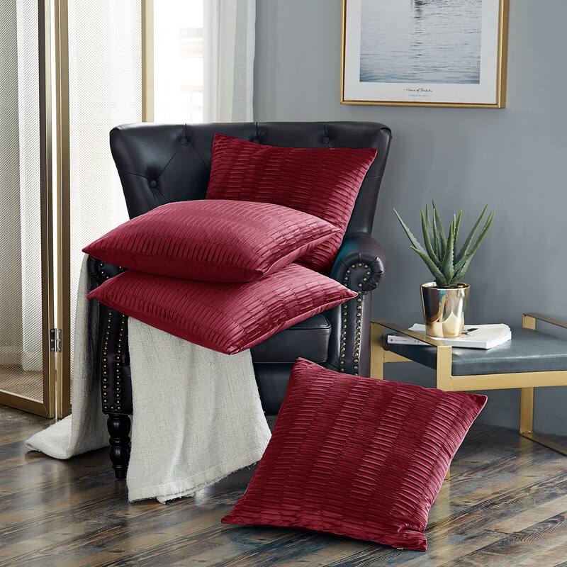 Agnew Pleated Velvet Decorative Throw Pillow Cover Set, NO INSERT - 20" x 20" - Garnet