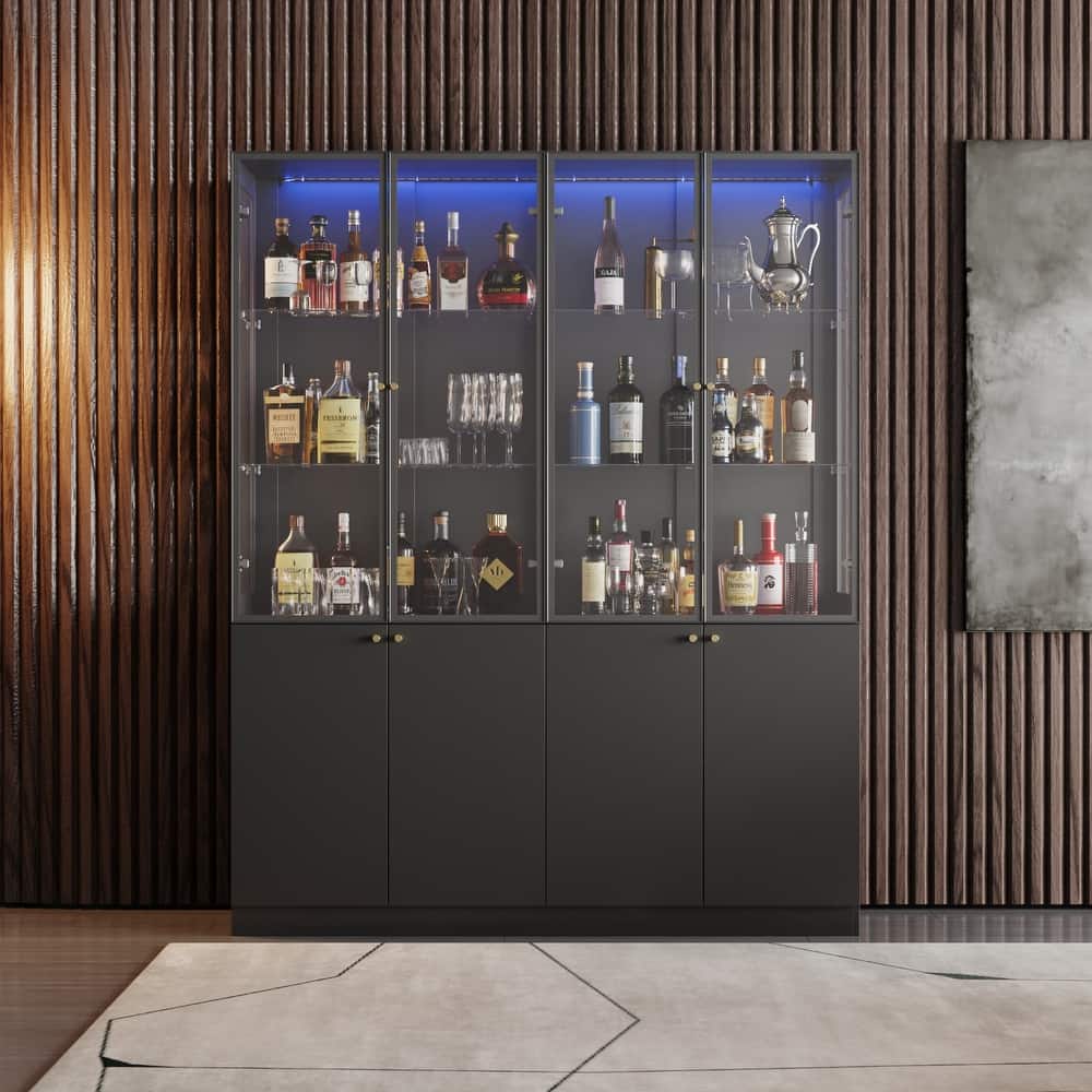 LED Glass Display Cabinet with Aluminum Alloy Frame Glass Door Showcase Wine Storage Cabinet