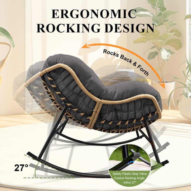 FINCATI Indoor Deep-seating Rocking Papasan Chair, Rocking Chair Outdoor, 450 lbs Outdoor Rocking Chair, Oversized Rocker Chair