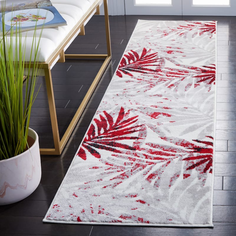 SAFAVIEH Skyler Leanna Distressed Tropical Watercolor Rug - 2' x 8' Runner - Grey/Red