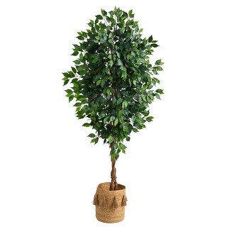 6' Ficus Artificial Tree with Natural Trunk in Handmade Natural Jute ...