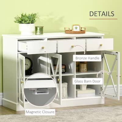 Rustic Accent Storage Cabinet with Adjustable Shelves and Crossbuck Glass Doors, Buffet Console Table Sideboard Cabinet