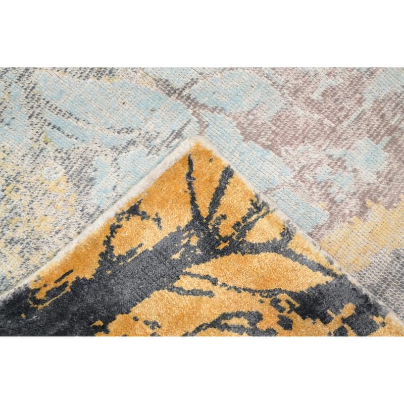 Hand Knotted Oriental Viscose Silk Carpet Modern Pictorial Multi-Colored Abstract Area Rug - 7' 9'' X 5' 6''