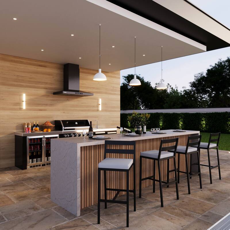 Chelsea Modern Patio Low Back Bar Stool with Powder-Coated Aluminum Frame, Removable Cushion and Footrest for Outdoor Set of 2