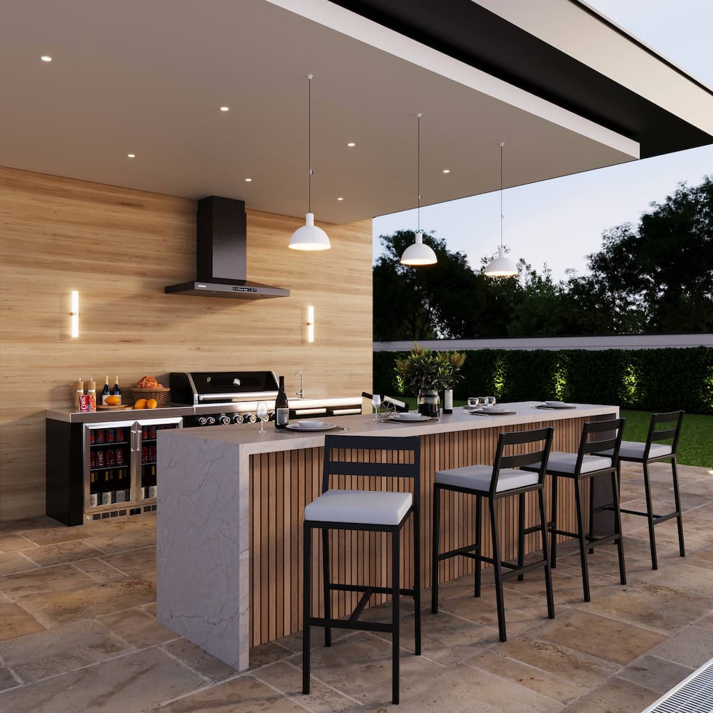 Chelsea Modern Patio Low Back Bar Stool with Powder-Coated Aluminum Frame, Removable Cushion and Footrest for Outdoor Set of 2