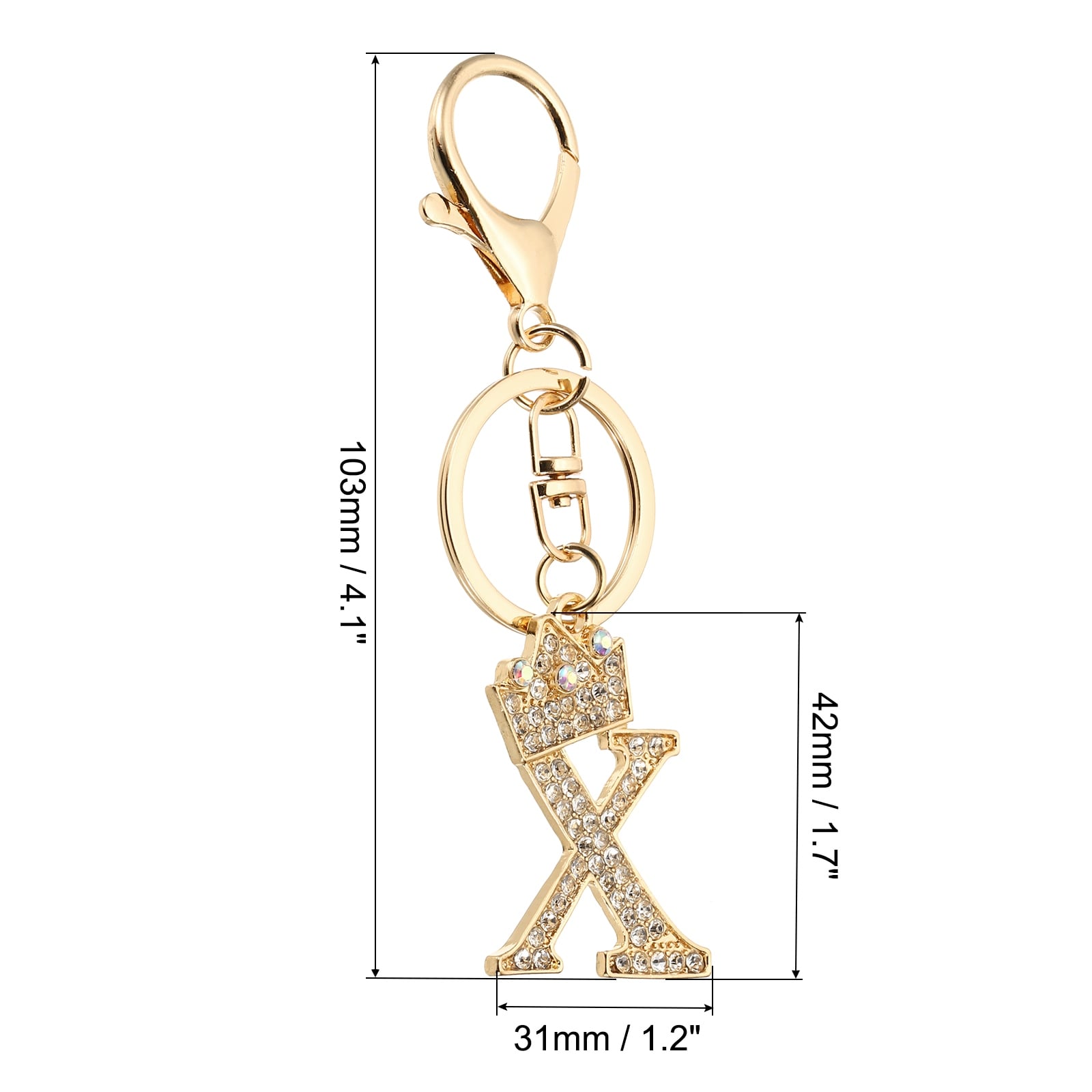 Initial Letter Keychain, Letter A-Z Crown Design Charm with Crystal Diamonds Decorative Alphabet Pendants for Bag DIY