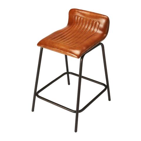 Offex Ludlow Modern Dark Brown Leather and Black Metal Counter Stool - 18"L x 17"W x 28.5"H