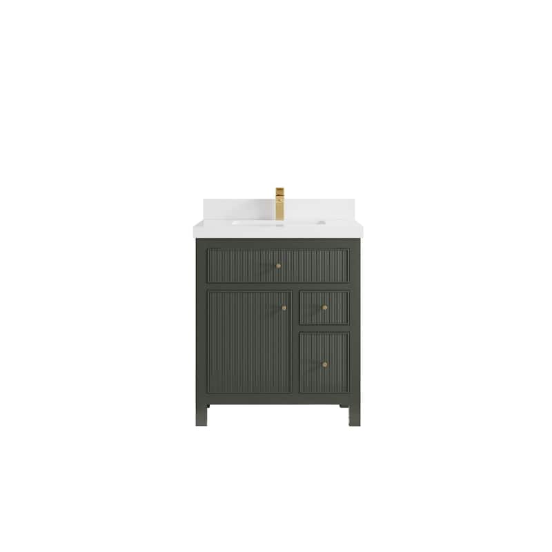 Willow Collections 30 in W x 22 in D Sonoma Free Standing Reeded Single Sink Bathroom Vanity with Countertop - 2" White Quartz - Pewter Green