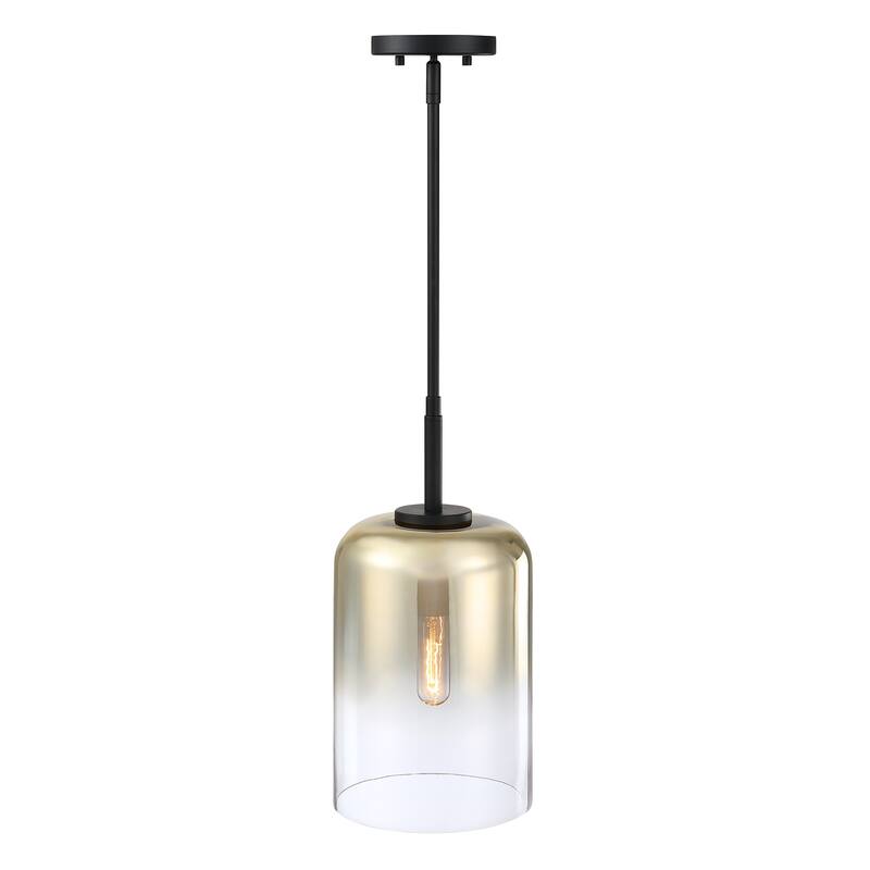 Gatsby 60 Watt 1-Light Matte Black Mid-Century Modern Pendant Light with Gold Ombre Glass Shade - 17.5