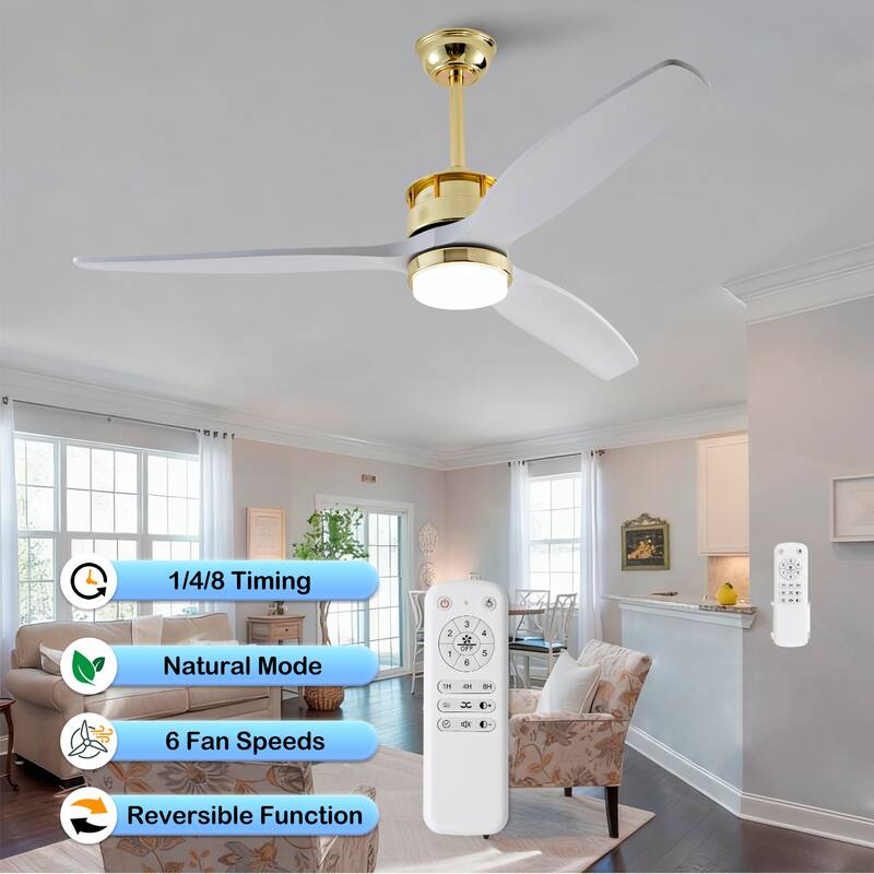 Sofucor 52" Solid Wood/ABS Noiseless Ceiling Fan with Dimmable Light Optional and Remote, 6-Speed Reversible, Smart Optional