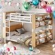 preview thumbnail 1 of 30, 2 In 1 Metal Full over Full Bunk Bed with Storage Bookcase,Kids Bed Design White