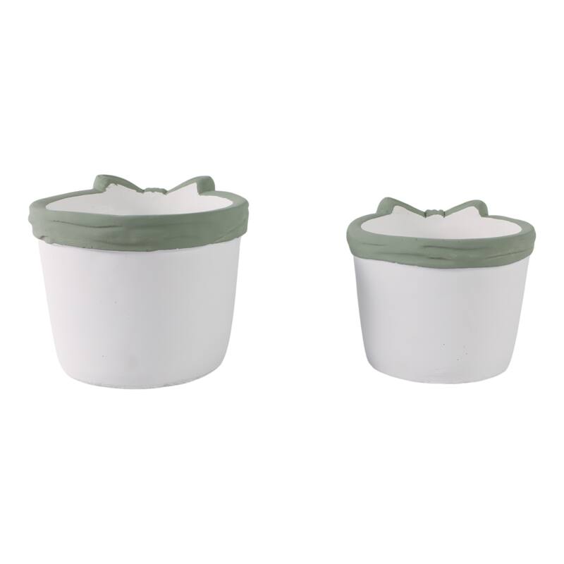 Pottery Planters Bow Accent Home Garden Use (Set of 2) - 6", 5" White - 7" x 7" x 5.75"