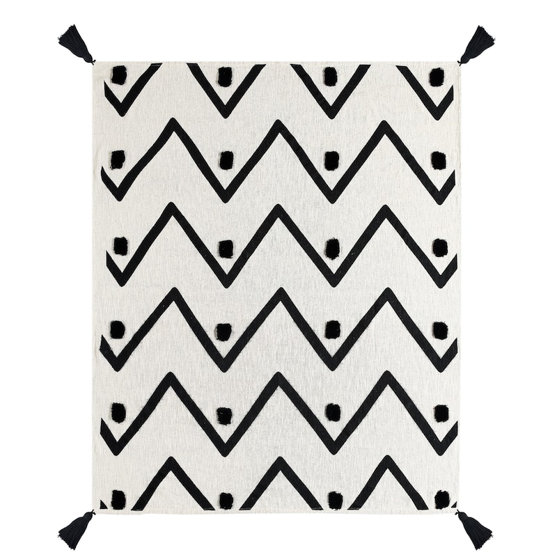 Sevita Modern Boho Tufted Polka Dot Peaks Cotton Standard Size Throw Blanket
