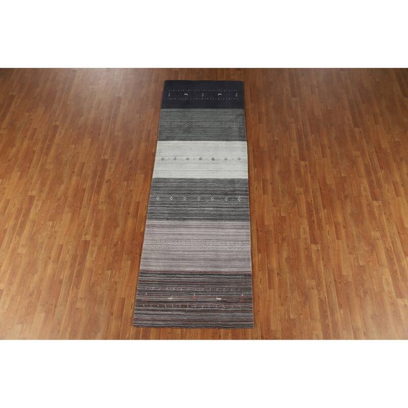 Animals Tribal Gabbeh Indian Runner Rug Handmade Wool Carpet - 3'4" x 10'2"