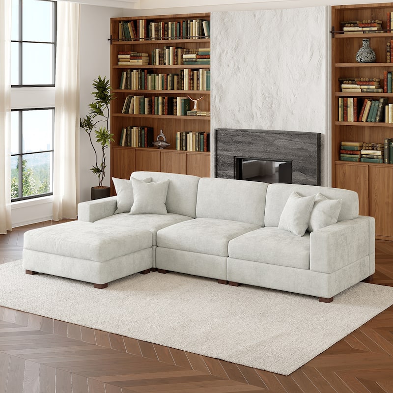 Oversized Chenille Modular Sectional Sofa Living Room Set with Ottoman