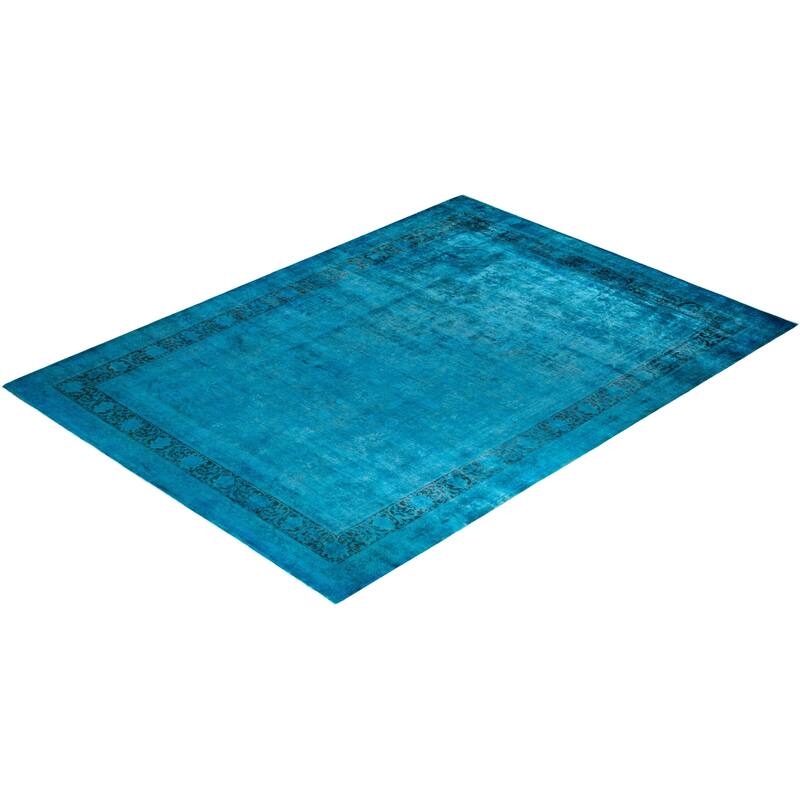 Overdyed, One-of-a-Kind Hand-Knotted Area Rug - Blue - 10' 3" x 14' 0"