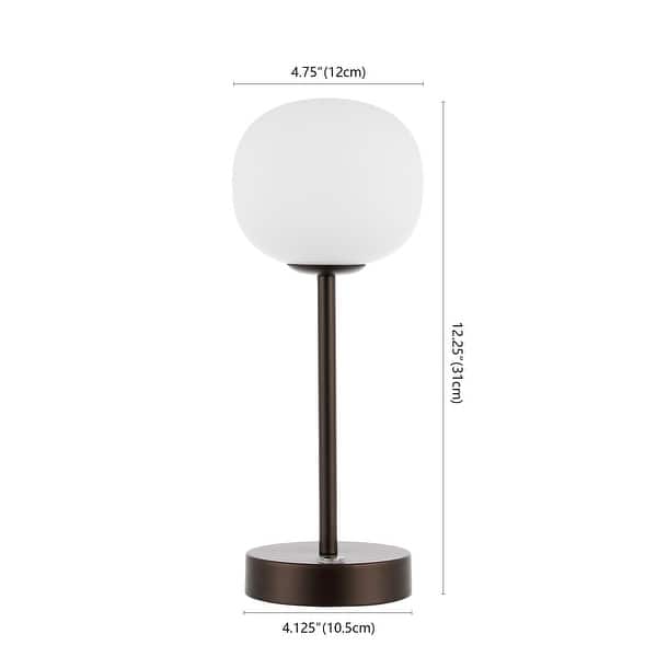 dimension image slide 2 of 6, Xavier 12.25" Modern Minimalist Iron Wireless Rechargeable Integrated LED Table Lamp, Nickel/White by JONATHAN Y