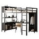 preview thumbnail 20 of 18, Full Size Metal Loft Bed with Wardrobe and L-shaped Desk and Shelves