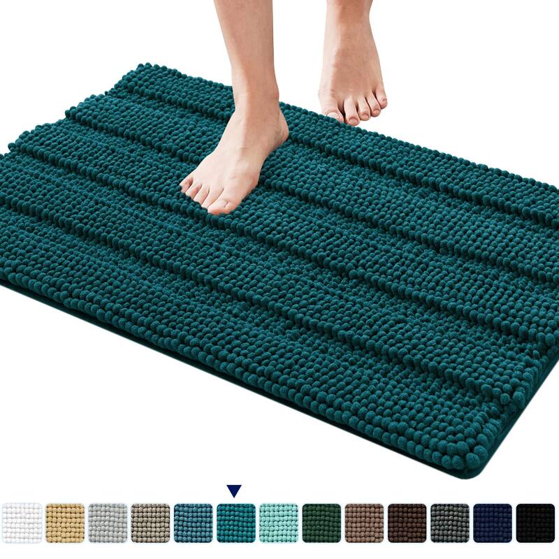 Subrtex Super Soft Absorbent Braided Bathroom Mats Chenille Bath Rugs - 16"x24" - Blue