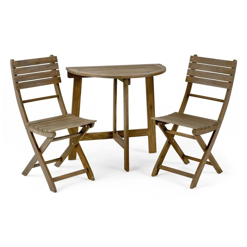 Outdoor 3pc Half-Round Folding Acacia Wood Bistro Set