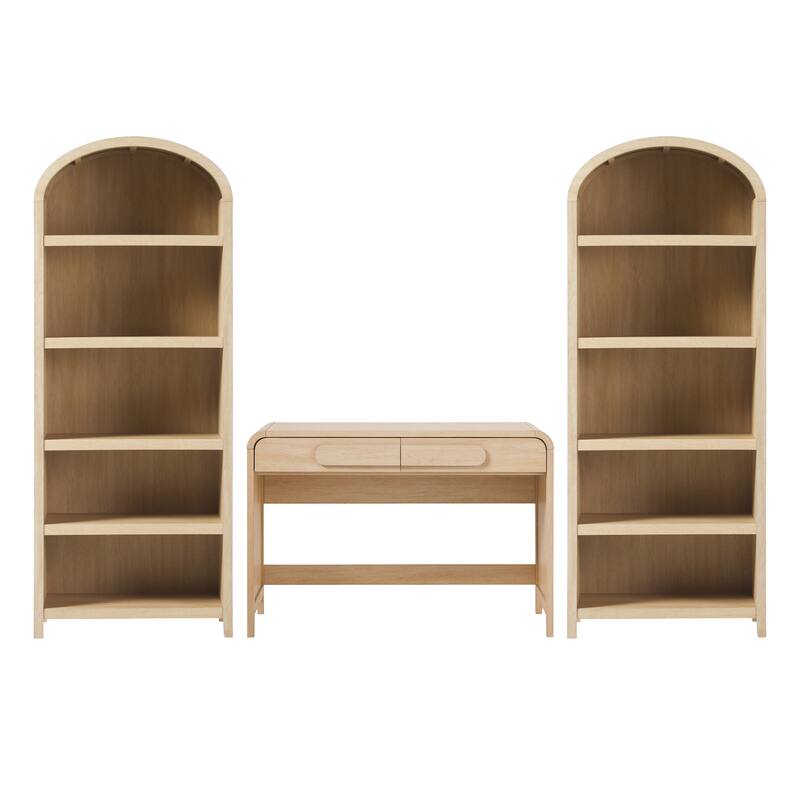Middlebrook 3-Piece Set Writing Desk with 2 Open Bookcases - Coastal Oak