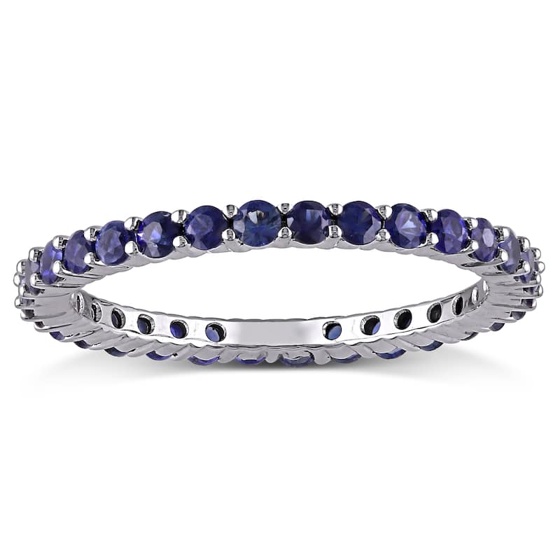 Miadora 14k White Gold Sapphire Stackable Eternity Band Ring