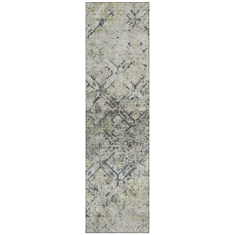 Machine Washable Indoor/ Outdoor Chantille Diamonds Distressed Rug