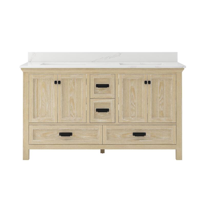 CRAFT + MAIN BAVT6122D-QCB Brantley 60" Free Standing Double Basin - Winter Oak