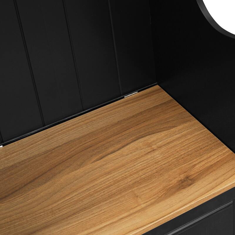 Hall Tree with Flip-Up Storage Bench, Entryway Cabinet with Adjustable Shelves, Coat Hooks, Wood Shoe Cabinet for Hallway