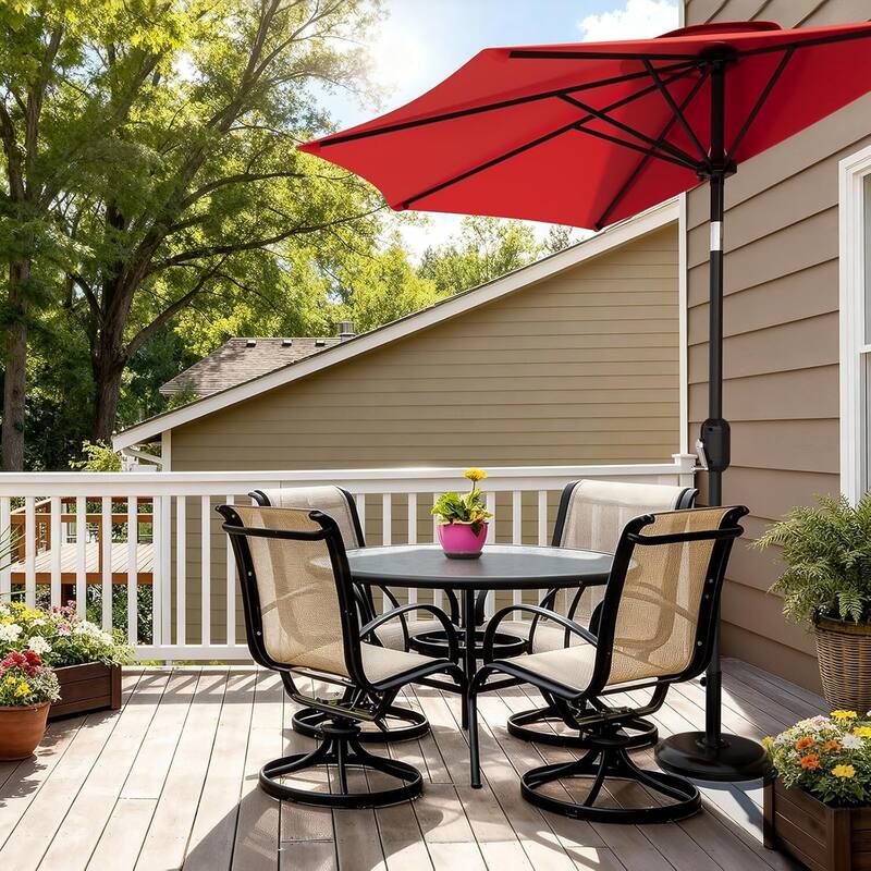 9FT Half Patio Umbrella with Smooth Crank Lift, Shade Canopy for Patio, Backyard, Garden (No Base)