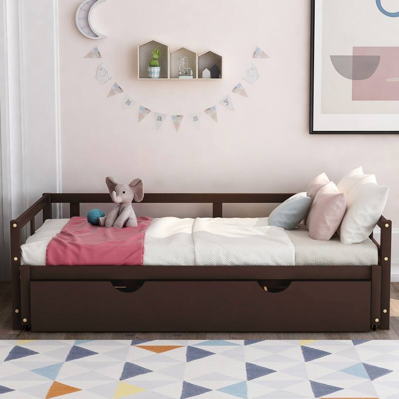 Roomfitters Twin Extending Daybed with Pull-Out Trundle, Expands to King Size - Espresso