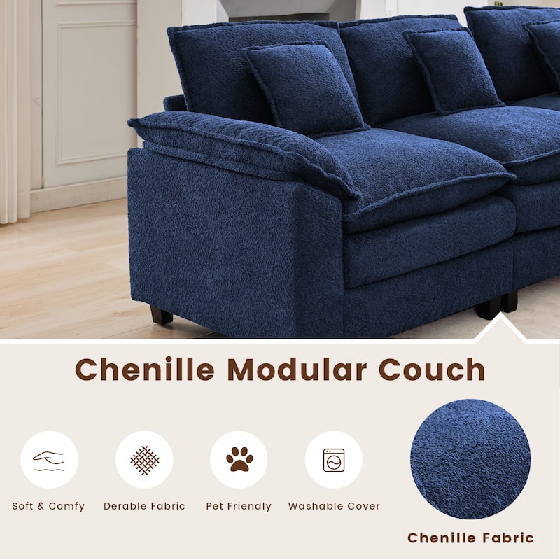 Modular Chenille Sectional Sofa with Ottomans, Deep Seat, Wide Padded Armrests, 2-Seat / 3-Seat / 4-Seat Options