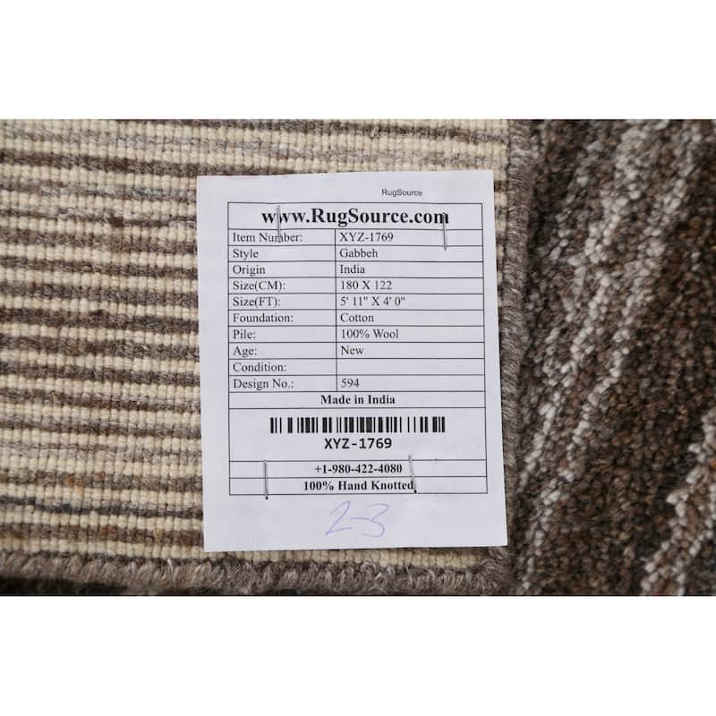 Brown Striped Gabbeh Contemporary Wool Area Rug Handmade - 4'0" x 5'11"