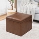 preview thumbnail 15 of 28, Adeco Bonded Leather Contrast Stitch Square Storage Ottoman Footstool Coffee-Brown