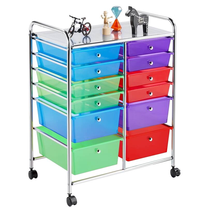 Yaheetech 12-Drawer Storage Cart Organizer with Lockable Wheels - Multicolor