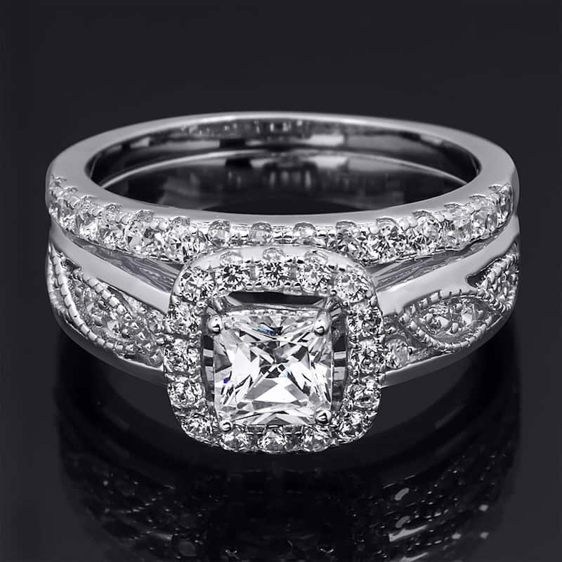 Comfort Fit 1.50 Carat Round Cut Bridal Ring Set Sterling Silver
