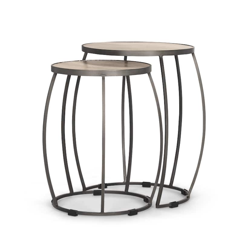 HomeRoots Set of Two Cream and Black Solid Wood and Iron Oval Nested Tables - 21.00 in. x 26.00 in. x 22.00 in.